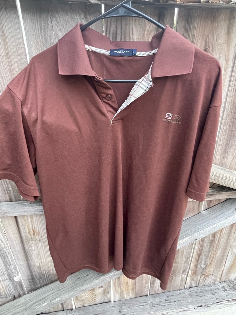 Burberry London Brown Polo Shirt Iconic Nova Check Collar Short Sleeve Cotton XL